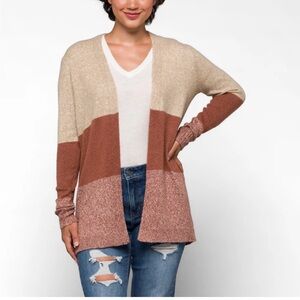 Colorblock Open Front Cardigan